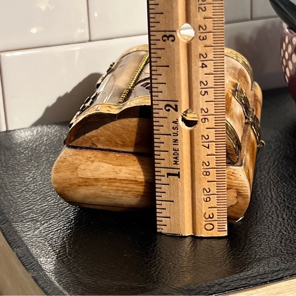 Vintage Camel Bone Brass Trinket Box India Jewelry Box Velvet Interior - Picture 6 of 7